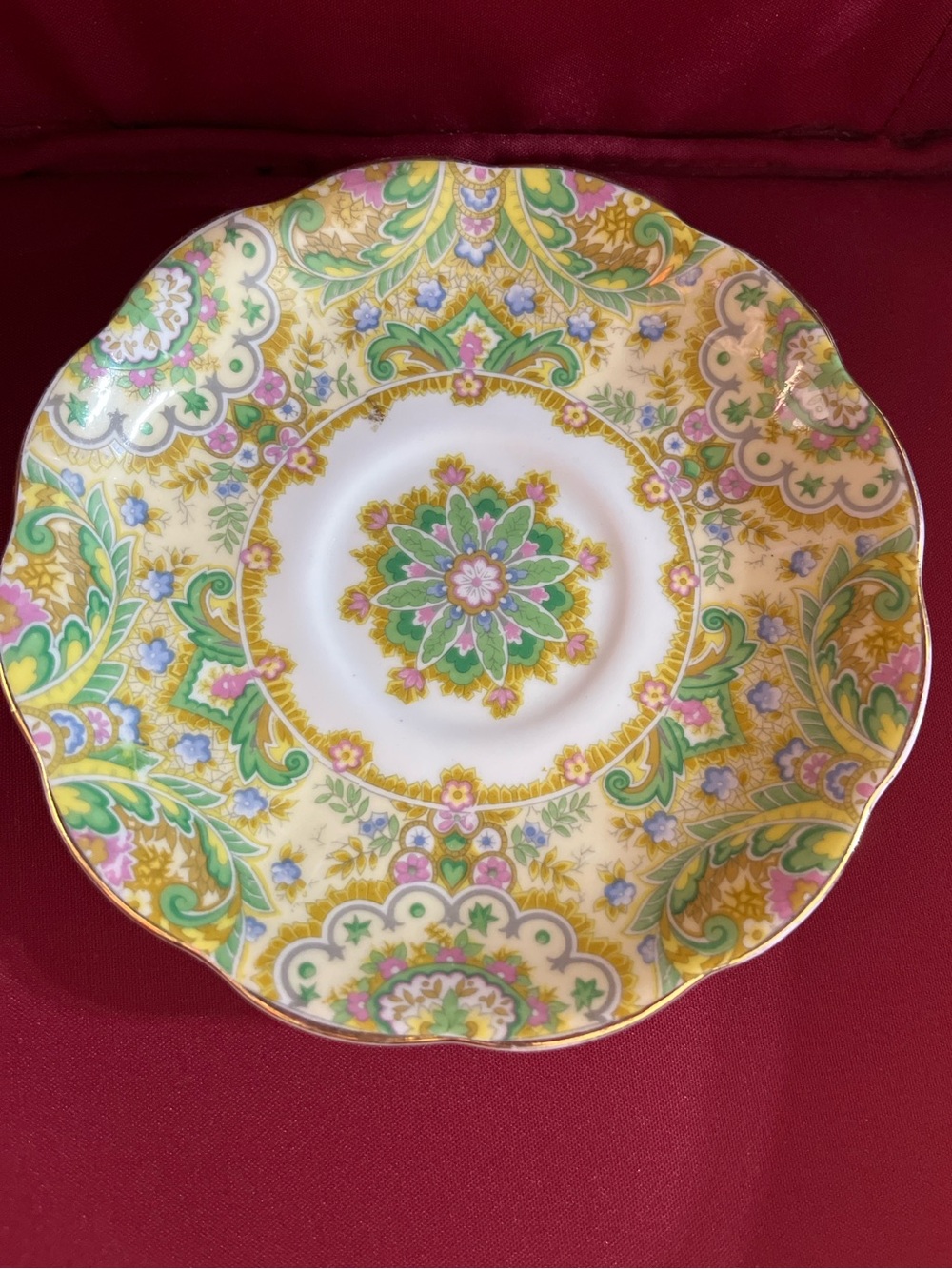 Royal Albert Yellow, Green & Pink Floral Medallion Saucer